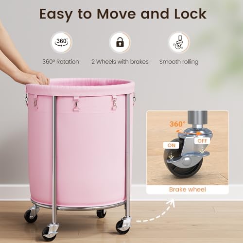 ELYKEN Laundry Basket with Wheels, Round Rolling Laundry Hamper - Image 5