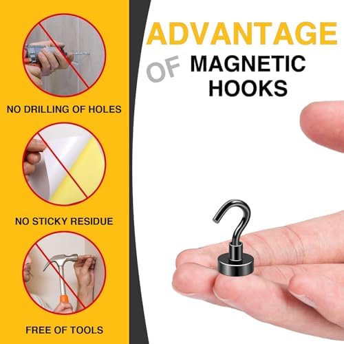 DIYMAG Magnetic Hooks, 30lbs 60pcs Cruise Cabin Essentials Heavy Duty Black - Image 4
