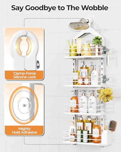 ODesign 4 Tier Adjustable Shower Rack Hanging Over Head Anti-Swing White - Image 5