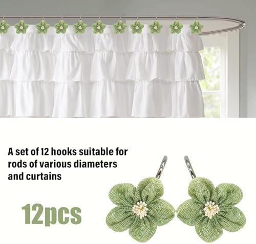 Flower Decorative Shower Curtain Hooks, Stylish Fabric Flower Shower Curtain - Image 3