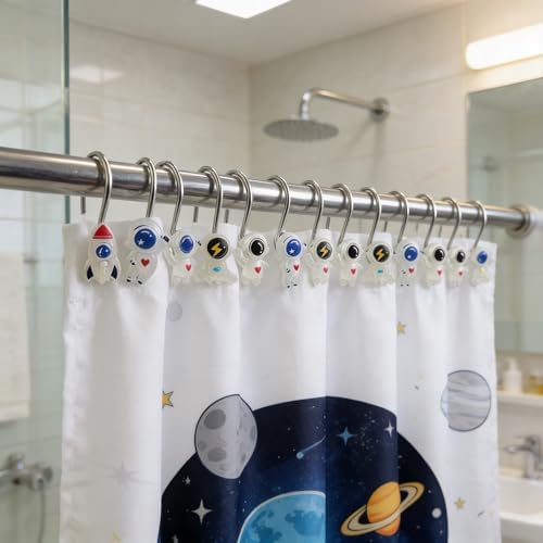 Two Fish Home Fashions Set of 12 Decorative Spaceman Resin Shower Curtain Hooks - Image 5