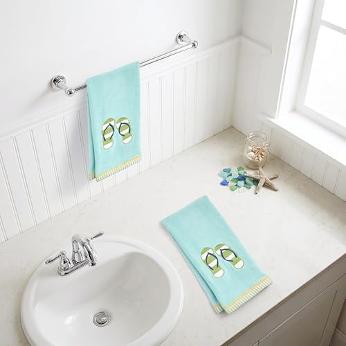 Ritz 2-Piece Cotton Velour Bathroom Hand Towel Set, Embroidered Striped Flip - Image 5