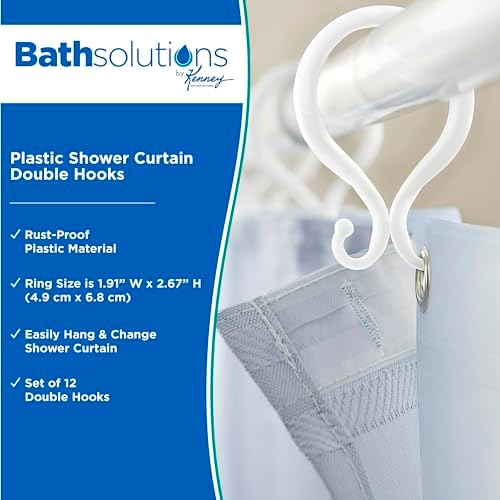 Kenney - Shower Curtain Rings, Rust-Proof Plastic Double Hooks - Image 2