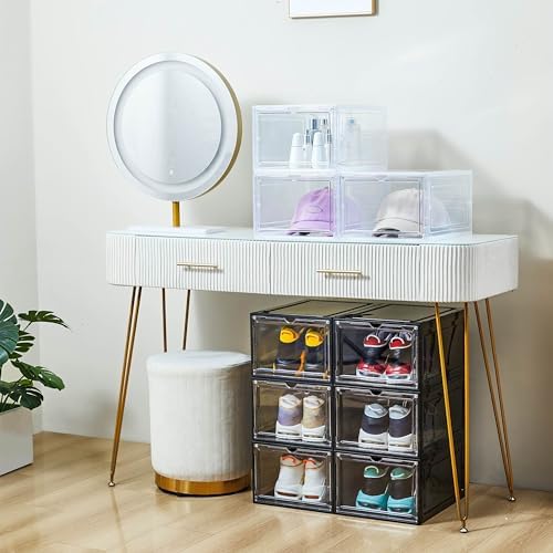 ZLLZUU Shoe Shoe Storage Boxes, 6 Pack Stackable Shoes Organizer Black - Image 4