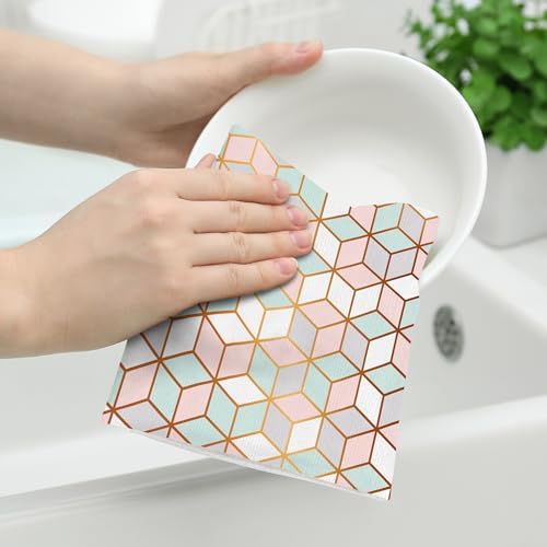 Pink Green Geometric Kitchen Towels Decorative Set of 2 Tea Towels - Image 4