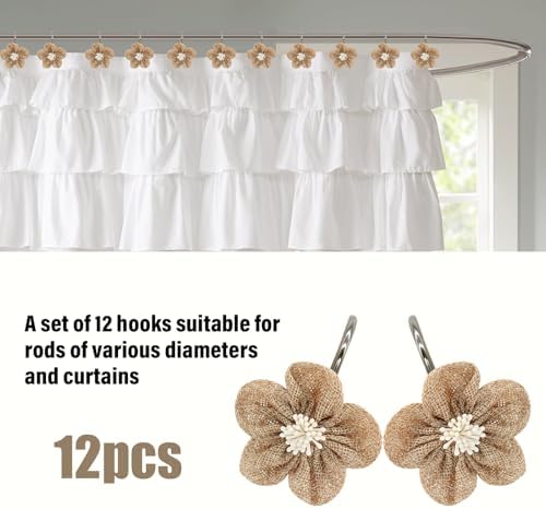 Flower Decorative Shower Curtain Hooks, Stylish Fabric Flower Shower Curtain - Image 3