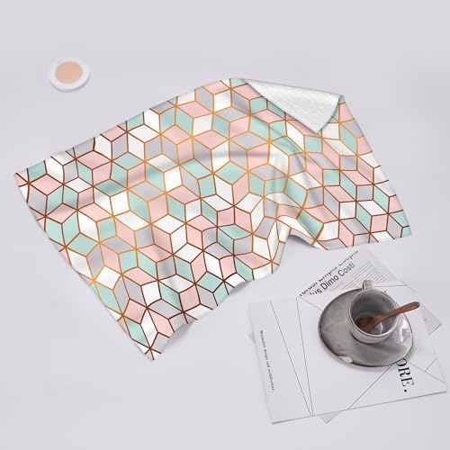 Pink Green Geometric Kitchen Towels Decorative Set of 2 Tea Towels - Image 5