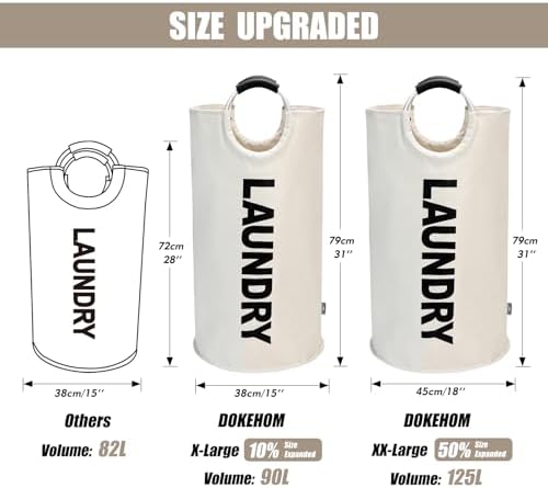 DOKEHOM 125L X-Large Laundry Basket Bag, Collapsible Tall Hamper - Image 3
