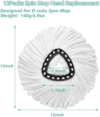 12PCS Spin Mop Replacement, 100% Microfiber, Machine Washable, 360° Rotation - Image 2