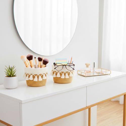 Macrame Makeup Brush Holder Organizer Mini Storage Basket Boho Decor Basket - Image 4
