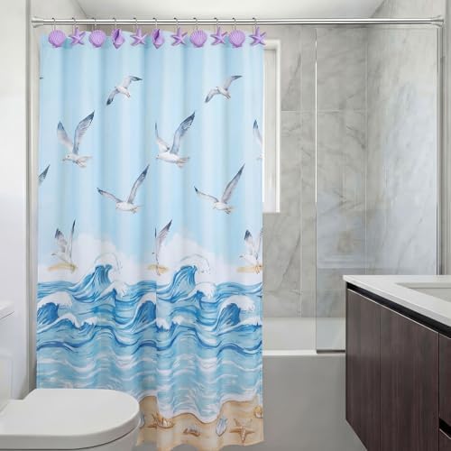 Sliner 12 Pcs Seashell Shower Curtain Hooks Decorative Shower Curtain Hooks - Image 3