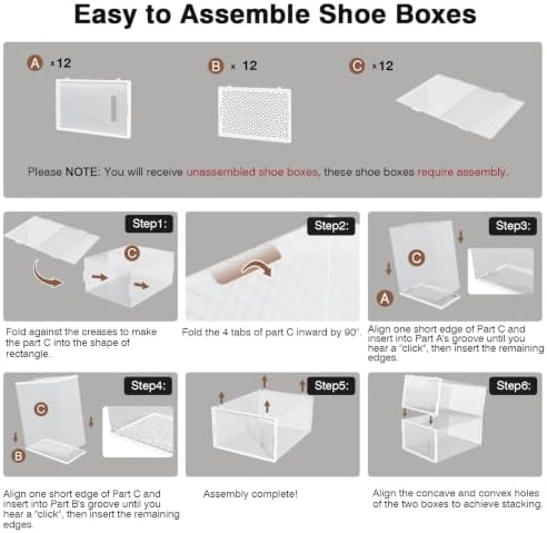 Shoe Boxes, 12 Pack Clear Plastic Stackable Shoe Storage Boxes Fit US Size 10 - Image 4