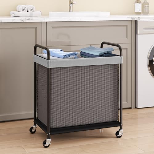 ELYKEN Laundry Hamper 2 Section, 100L Rolling Laundry Sorter - Image 2