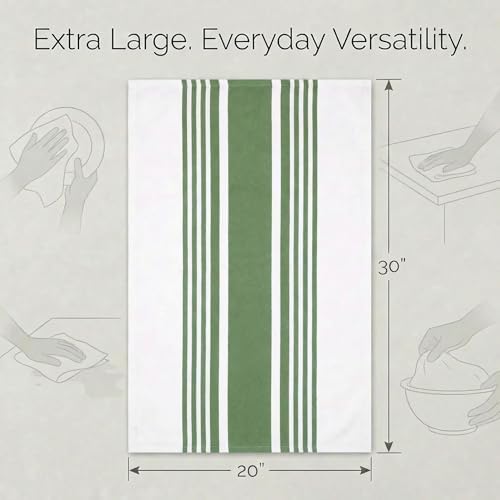 Urban Villa Kitchen Towels Cotton Dish Towels 20”x30” Green Wht - Image 3
