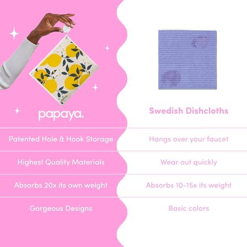 Papaya Swedish Dishcloths for Kitchen, 2 Reusable Paper Towels, 1 Hook - Image 2
