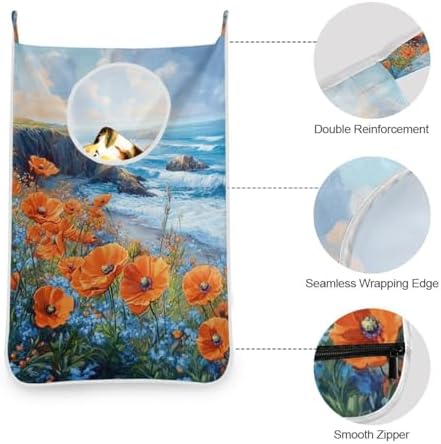 Hanging Laundry Hamper with Stainless Steel Hooks, Oxford Fabric Printing Door - Image 5