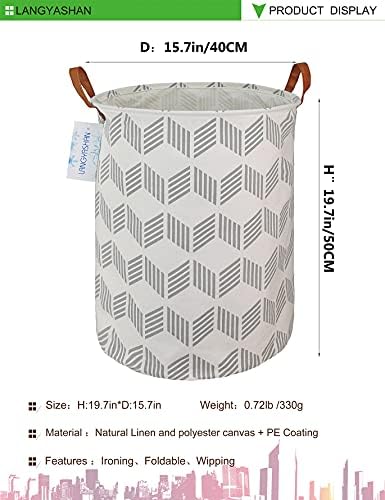 Round Laundry Basket Collapsible Storage Hamper Organizer Gery Wave - Image 2
