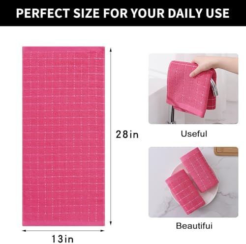 Homaxy 100% Cotton Terry Kitchen Towels, 6 Pack, Rose Red - Image 5