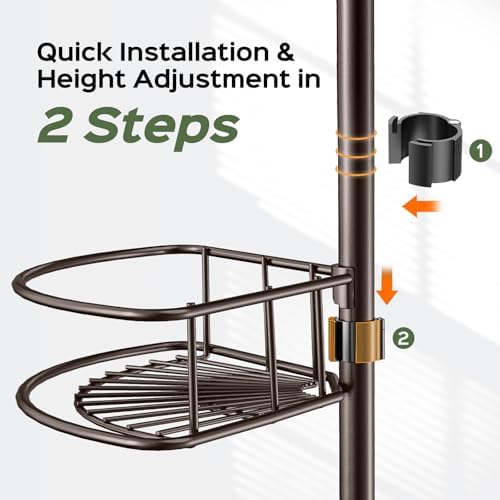 HAMITOR Corner Shower Caddy Tension Pole: No-Drill Rustproof Bathroom Shelf - Image 4