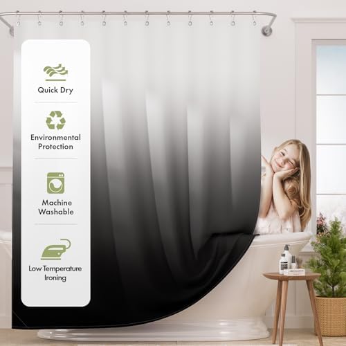 AmazerBath Shower Curtain, Cloth Ombre Black Shower Curtain Set - Image 3
