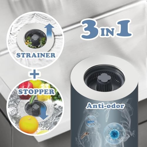 2 Pack Sink Drain Strainer, 3 in 1 Kitchen Sink Stopper - Image 3