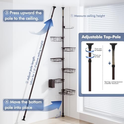 Corner Shower Caddy Tension Pole, Bathroom Organizer and Storage - Image 6