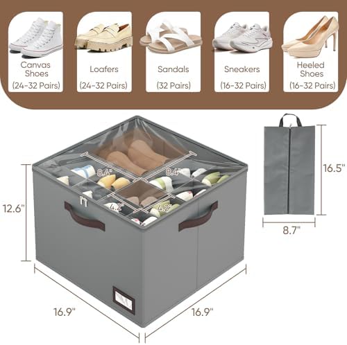 OIAHOMY 2 Pack Shoe Organizer for Closet, Large Foldable Shoe Storage Bins - Image 3