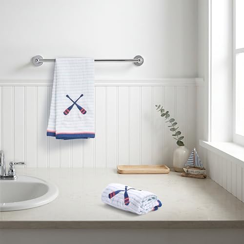 Ritz 2-Piece Cotton Velour Bathroom Hand Towel Set, Embroidered Criss Cross Oars - Image 4