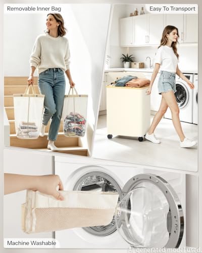 Double Laundry Basket with Wheels and Lid, 150L Clothes Hampers - Image 4