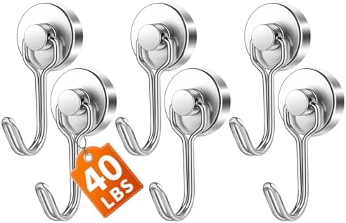FINDMAG Magnetic Hooks, 6 Pack 40LB+ Magnetic Hooks by FINDMAG