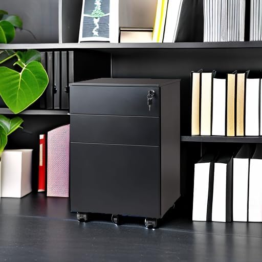 DEVAISE 3 Drawer File Cabinet with Lock, Rolling Black Filing Cabinet Organizer Under Desk, Fully Assembled Mobile Storage with Wheels & Anti-Tip Caster, for Home Office