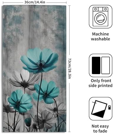 Teal Gray Floral Decorative Hand Towels - Image 2
