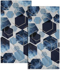 Blue Gold Hexagon Bathroom Hand Towels 2 Pack 14.4"x28.3" Navy Blue Modern by Granbey