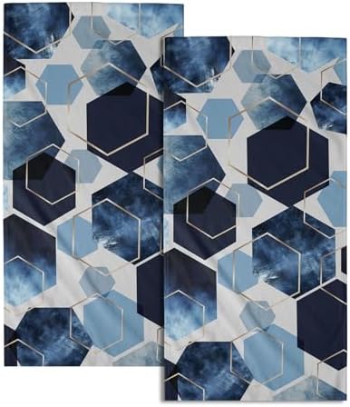 Blue Gold Hexagon Bathroom Hand Towels 2 Pack 14.4"x28.3" Navy Blue Modern by Granbey