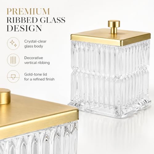 Vince Camuto Home Glass Cotton Jar Holder – Matte Gold Lid, Elegant Bathroom - Image 4