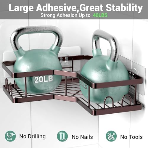 AKTECKE Corner Shower Caddy Organizer Shelf: Adhesive No Drilling Shower Rack - Image 4