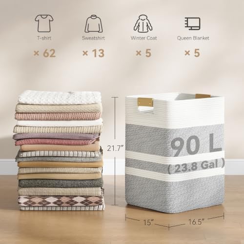 Nunsino 90L Laundry Basket, Cotton Rope Laundry Hamper - Image 2