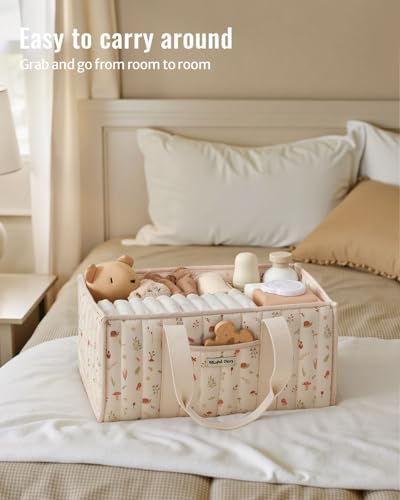 Blissful Diary Diaper Caddy Organizer, Storage Basket, Woodland Cream - Image 4