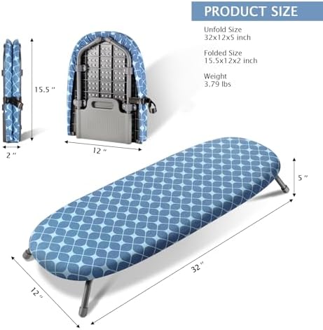 SheeChung Small Ironing Board 12"x32", Foldable Tabletop Ironing Board - Image 2
