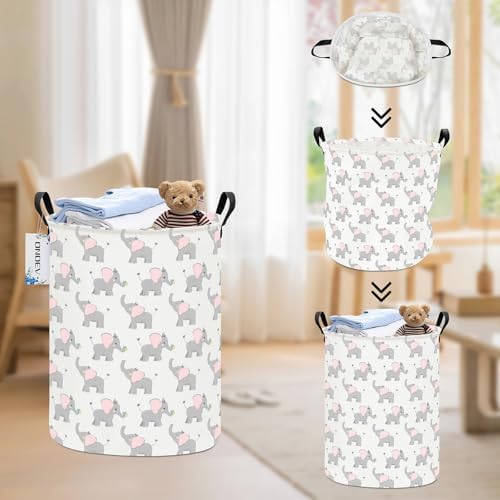 Round Elephant calf Laundry Hamper Waterproof Fabric Home Storage - Image 6