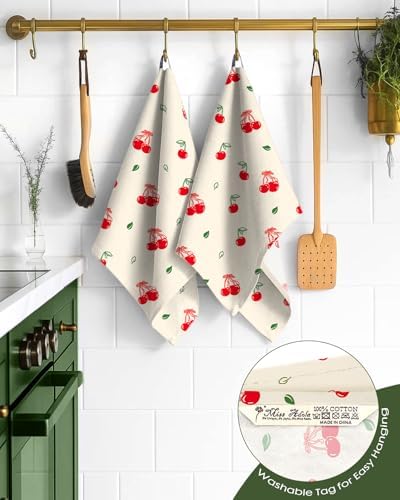 Miss Adola 150GSM Flour Sack Kitchen Towels Set of 2, Bow Cherry - Image 3