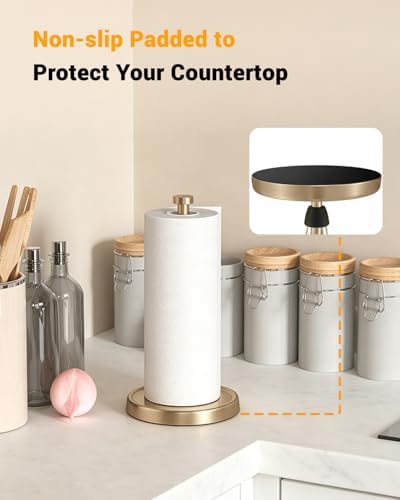 Paper Towel Holder Countertop, Stainless Steel, Weighted Base, Warm Gold - Image 4
