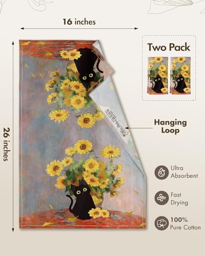 Miss Adola Flour Sack Kitchen Towels Set of 2, Cat and Sunflower - Image 5