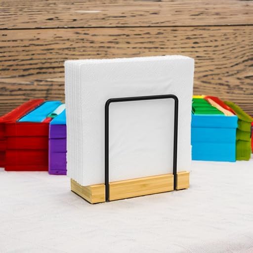 Wican Napkin Holder for Table, Bamboo Iron Standing Napkin Dispenser - Image 5