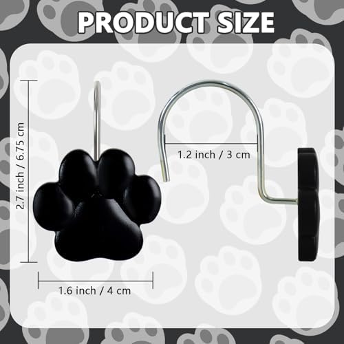 12-Piece Cat Paw Print Shower Curtain Hooks - Image 5