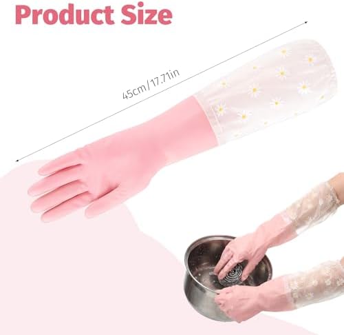 Reusable Pink Rubber Gloves, Non-Slip Laundry Kitchen Gardening Household Gloves - Image 2