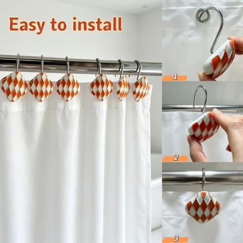 Decorative Geometric Shower Curtain Hooks, Rustproof Metal Shower Hooks - Image 5