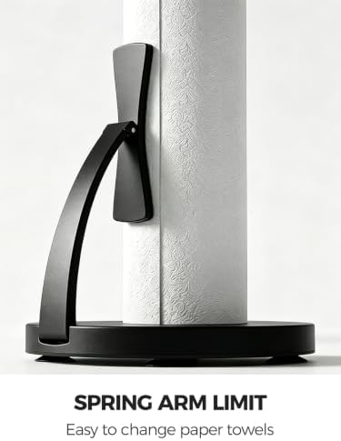 VEHHE Black Paper Towel Holder Countertop, Spring Activated Arm - Image 4