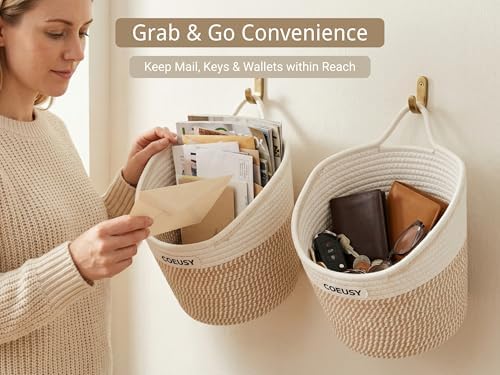 Coeusy 2 Pack Hanging Basket, Boho Wall Basket Hanging - Image 5
