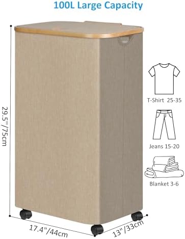 efluky Laundry Basket with Wheels, Tall Rolling Laundry Hamper with Lid and - Image 6